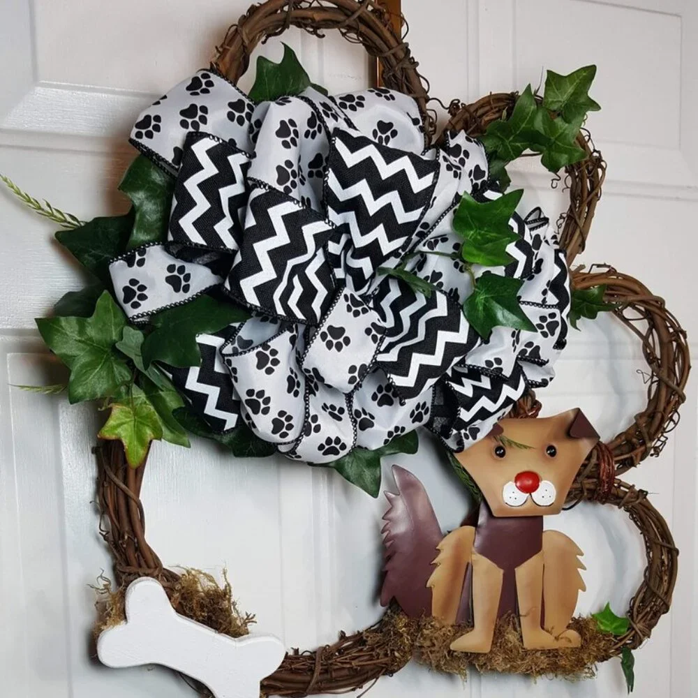 Dog Wreath, Dog‎ Paw Wreath, Grapevine Dog Wreath Dog Lovers Wreath Hand Crafted